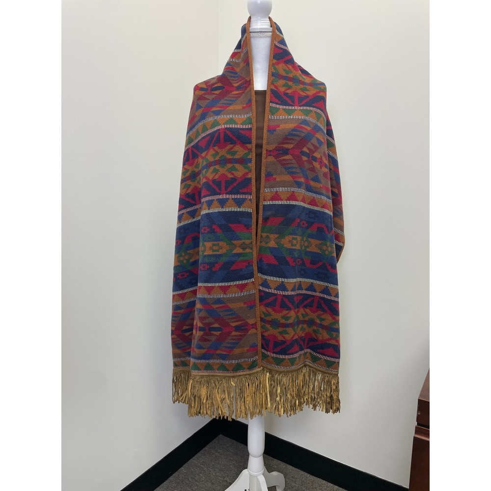 VTG JH Collectibles Southwestern Knit Shawl Wrap Scarf Fringe Trim Geometric